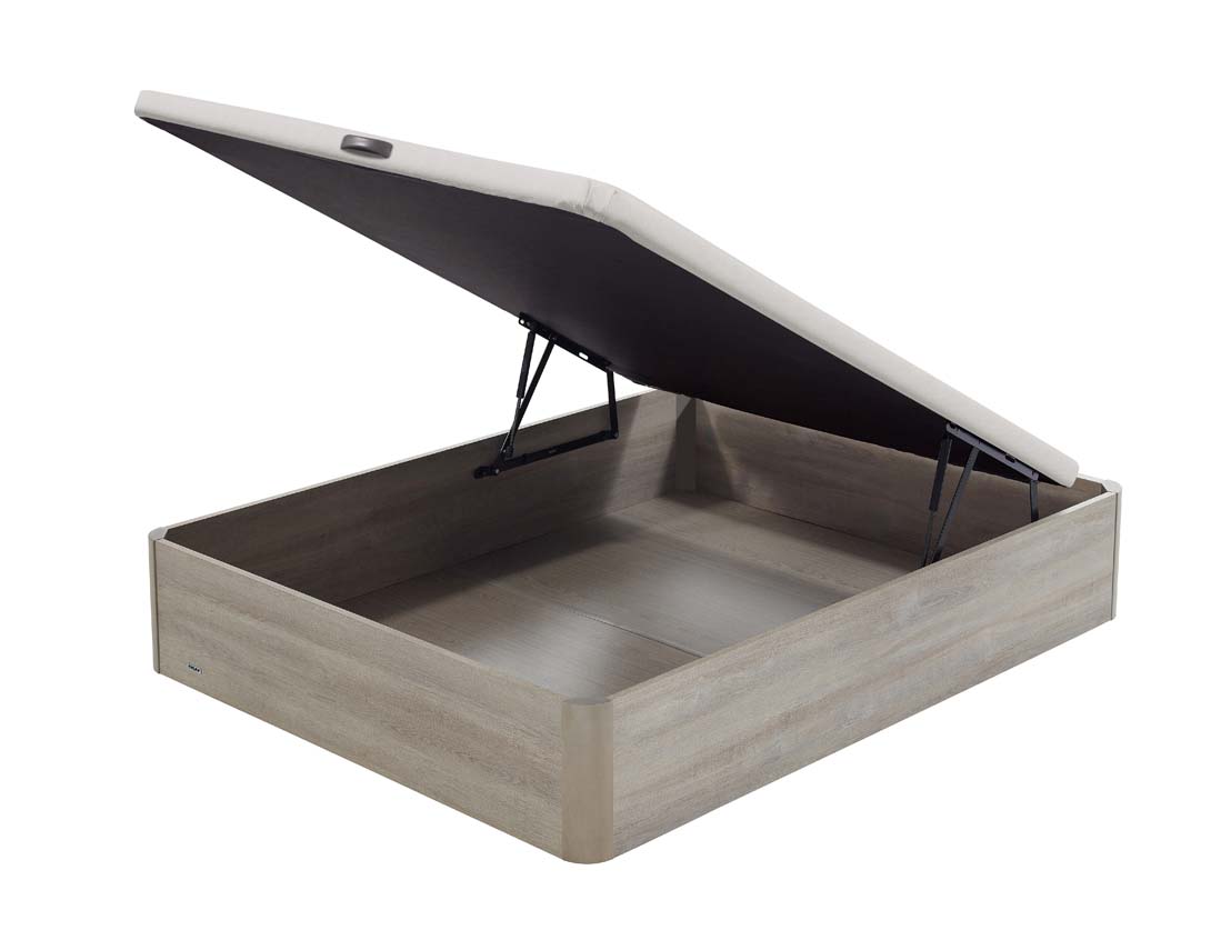 LIT COFFRE GRIS STRIÉ OUVERT 140X190