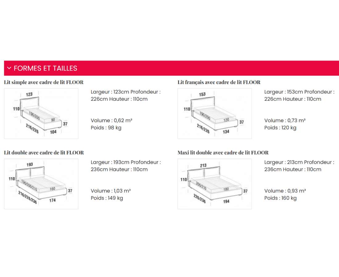 taille lit coffre cateline